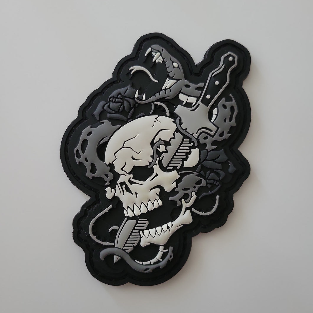 Skull Snake PVC Patch- white, black and gray