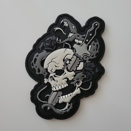 Skull Snake PVC Patch- white, black and gray